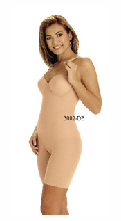 3002-DB: Body Suit Above Knee, Strapless, Padded Bra, Reinforced Torso, Hook and eye Crotch, Removable Straps        3002-DB: Body Modelador Sobre la rodilla, Estraple, Brassier Almohadilla, Resfuerzo en el Torso, Abertura entre las piernas con broches, Tiras removibles   
