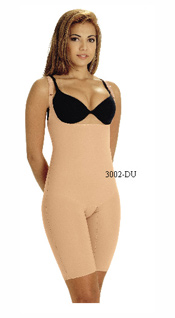 3002-DU: Body Suit Above Knee, Double Reinforced Throughout, without bra, Adjustable Straps, Open Crotch        3002-DU: Body Modelador Sobre la rodilla, Doble Resfuerzo en el body completo, no incluye brassier, Tiras Ajustable, Abertura entre las piernas, 