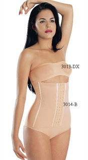 3013-DX: Strapless Bra, Pre-Molded Cup 3014-B: Structured Abdominal Support, Four Stays, Front Closure. Panty not included.          3013-DX: Brassier sin Tiras, Copa Pre-Hormada 3014-B: Soporte Abdominal Estructurada, Cuatro Soporte, Cierre Delantero. Panty no incluido. 