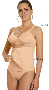 3013-T: Bra, Side Support Stays, Adjustable Straps 3014/25: 10" Abdominal Binder with Elastic  Waist, Velcro Closure   3013-T: Brasier con soporte lateral, tiras ajustable 3014/25: Cinturilla Abdominal 10" con Cintura Elastica, Cierre Velcro 