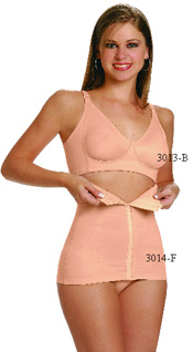 3013-B: Bra Side Support Seams, Pre-Molded, Seamed Cup, Adjustable Straps   3014-F: Female Abdominal Support, Front Closure, Reinforced Torso Area    3013-B: Brassier con soporte costura lateral, prehormada copa, Tiras Ajustable 3014-F  Soporte Abdominal Femenino, Cierre Delantero, Resfuerzo en la area del torso