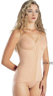 3014-SX: Compression Vest, Pre-Molded Seamed cup, Reinforced Torso, Front Closure, Adjustable Straps 3014-SX: Chaleco de compression, Copa Pre-Hormada, Resfuerzo en el torso, Cierre Delantero, Tiras Ajustable.  