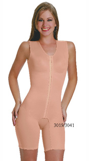 3019/3041: Body suit above Knee, Front Closure, Upper Body Vest, Pre-Molded Seamless Cup, Reinforced Torso, Open Crotch     3019/3041: Body modelador arriba de la rodilla, Cierre delantero, Chaleco Body con Copa sin costura pre-hormada, Resfuerzo en el Torso, Abertura entre las piernas  